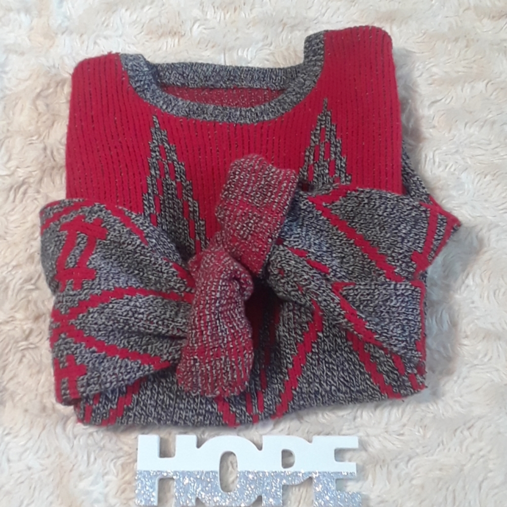 VINTAGE Red and Grey Sweater